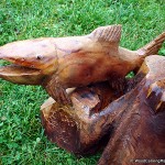 Fish and pelican wooden sculpture - chainsaw wood carving